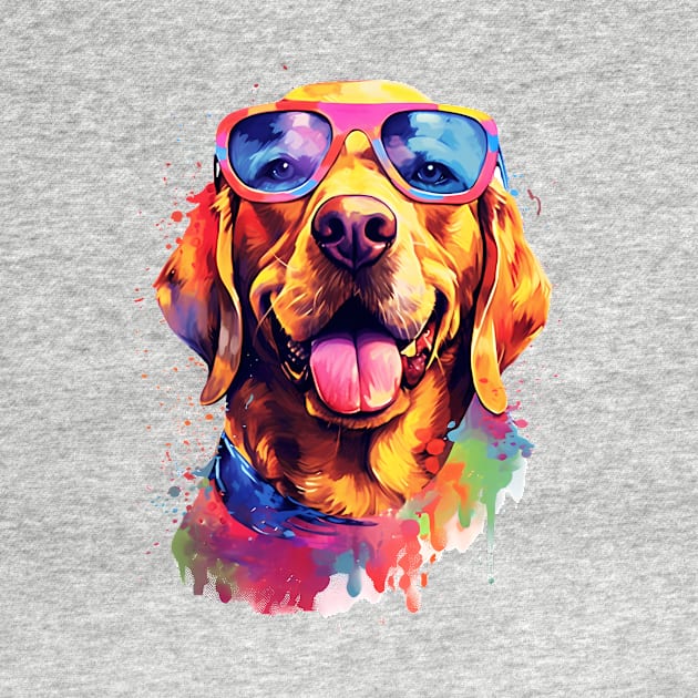 Dog with sunglasses by megaphone